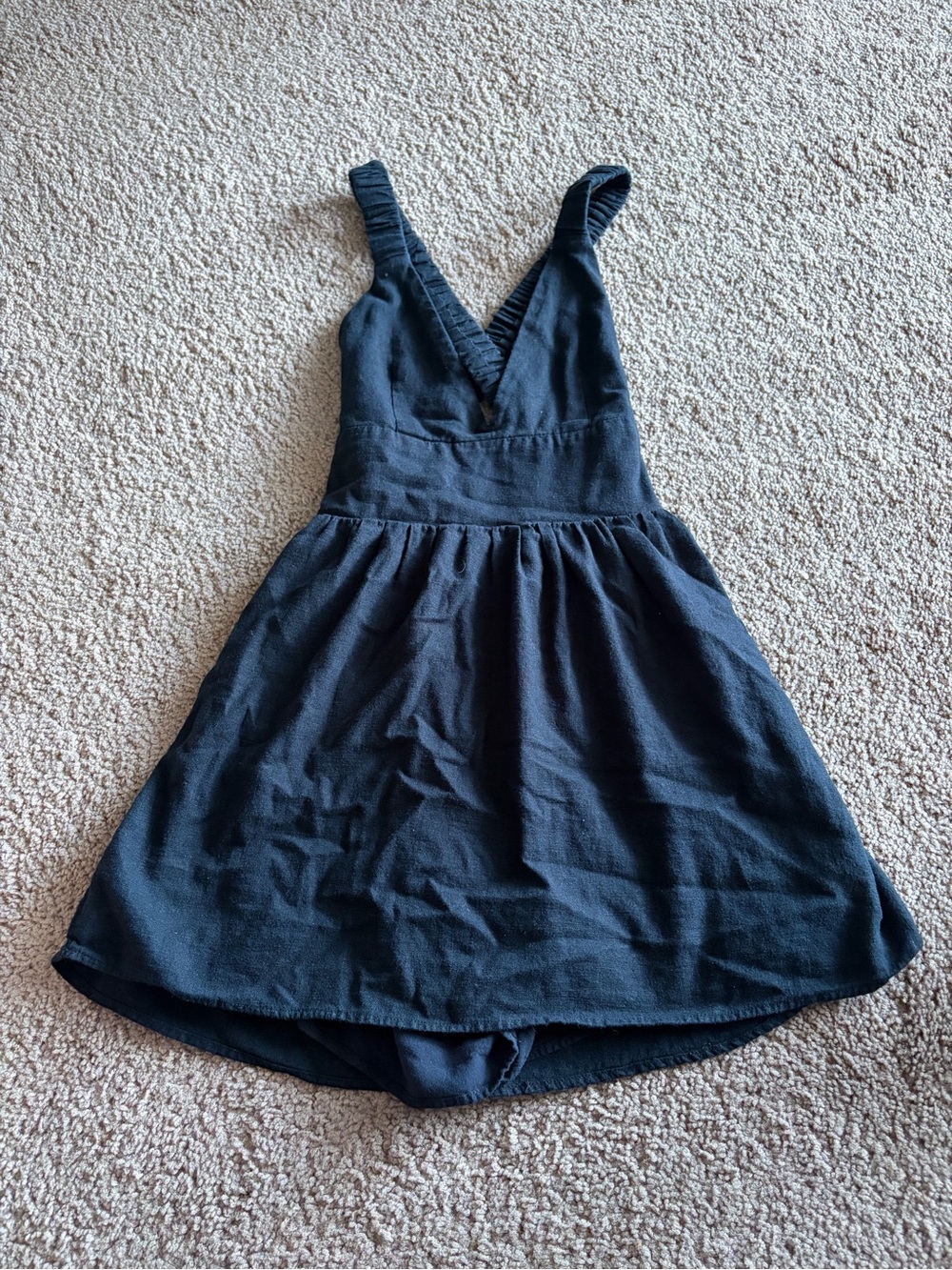 Abercrombie & Fitch Black Linen Romper with Cross Back